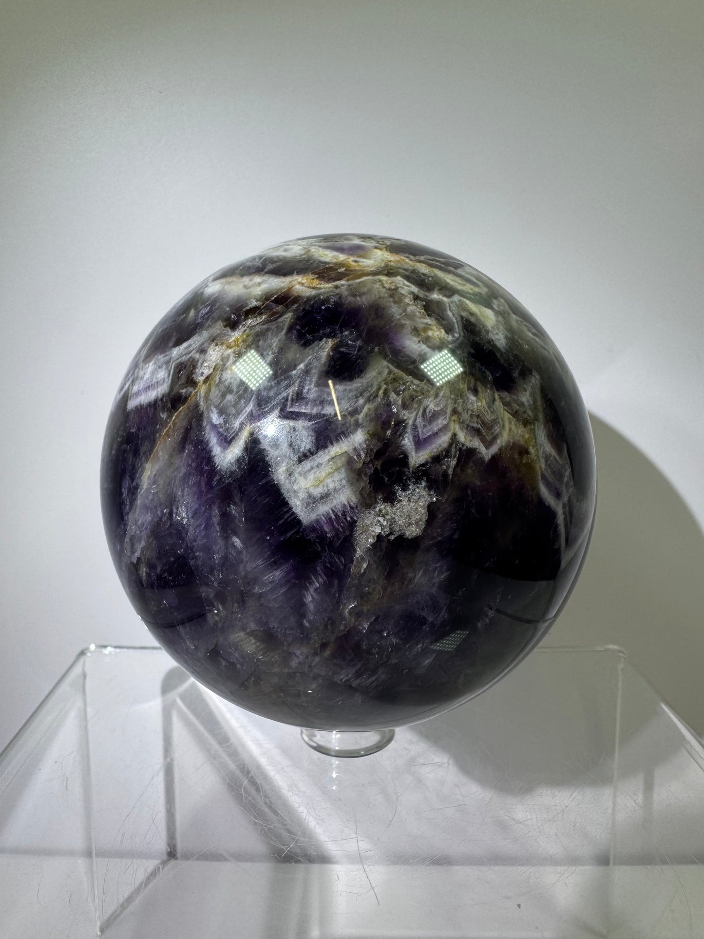 Dream Amethyst Sphere. 75mm. Large Chevron Amethyst Crystal. Beautiful Colors And Patterns