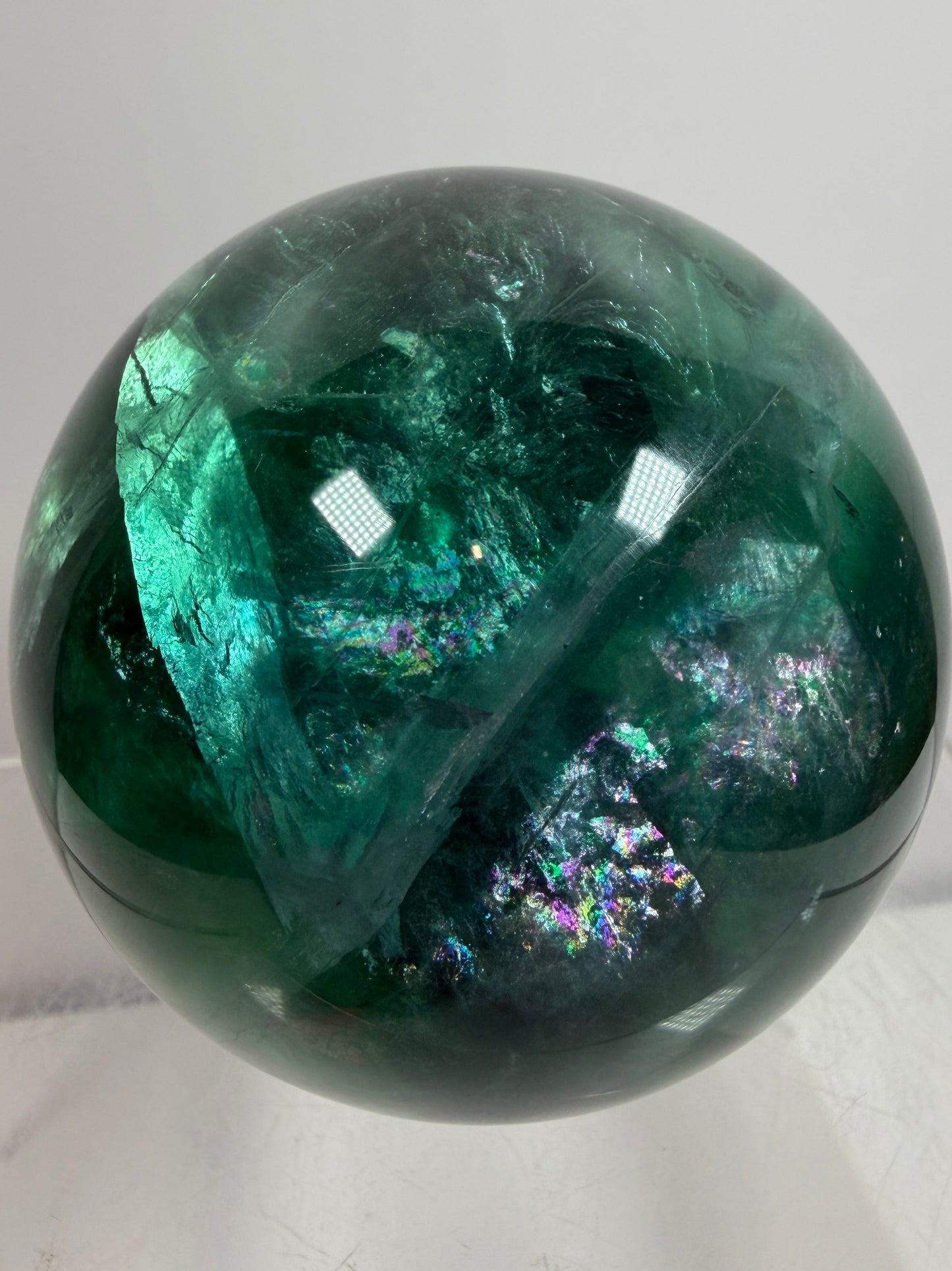 Green-Blue Fluorite Sphere. 63mm. Beautiful Display Sphere With Big Rainbows. Stunning Color Combinations