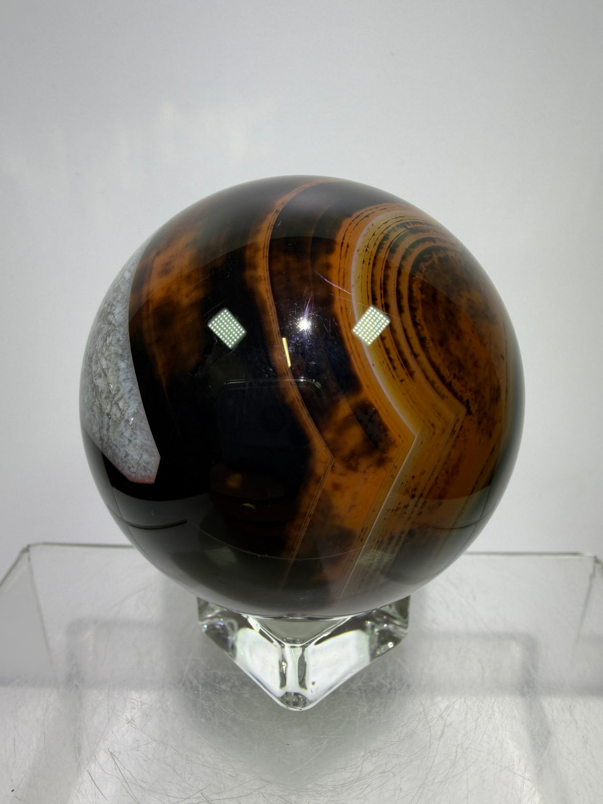 Silk Agate Sphere. 61mm. Gorgeous Banded Agate From Madagascar. Stunning Colors And Patterns On This Display Sphere.