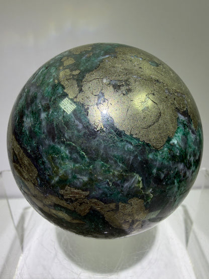 Atacamite And Pyrite Sphere. 64mm. High Quality Rare Sphere. Gorgeous Color Combination.