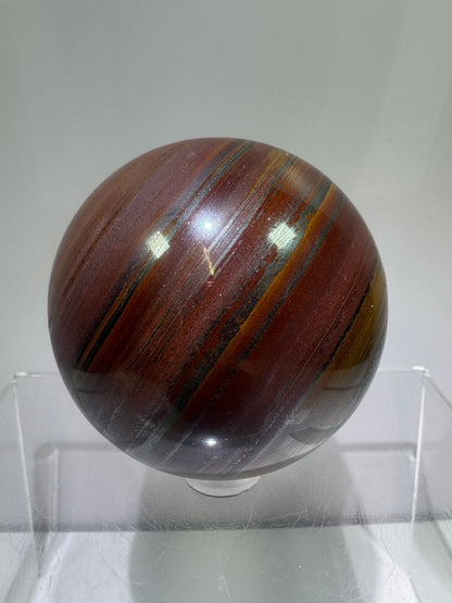 Tiger Iron Crystal Sphere. 61mm. Rare High Quality Display Sphere With Amazing Flash. Very Unique Dark Colors