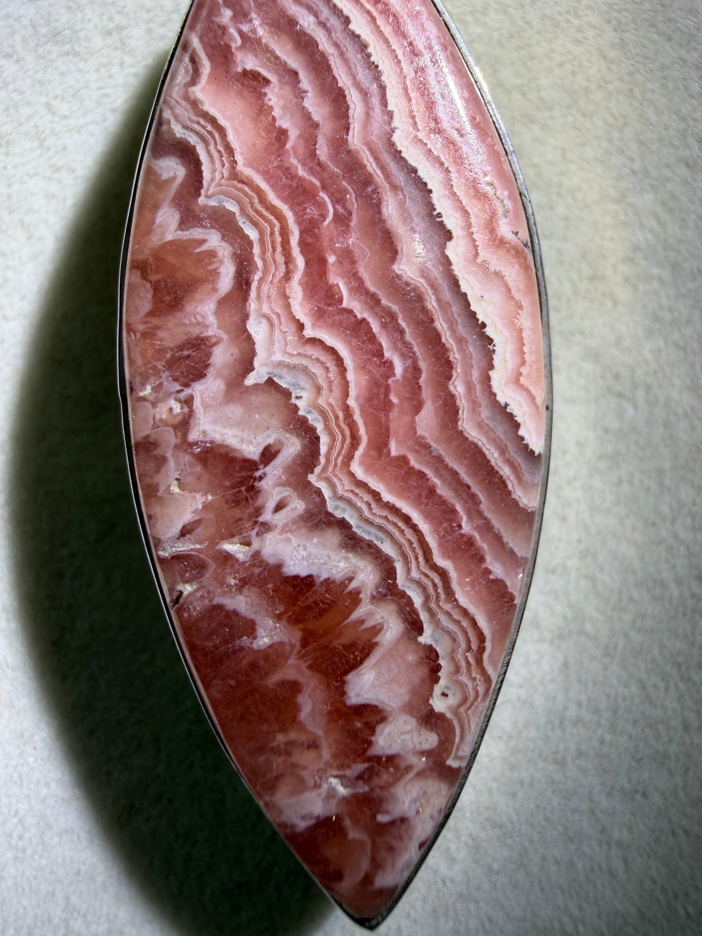 Rhodochrosite Crystal Pendant. S925 Silver Setting. Amazing Colors And Banding. High Quality Crystal Jewelry