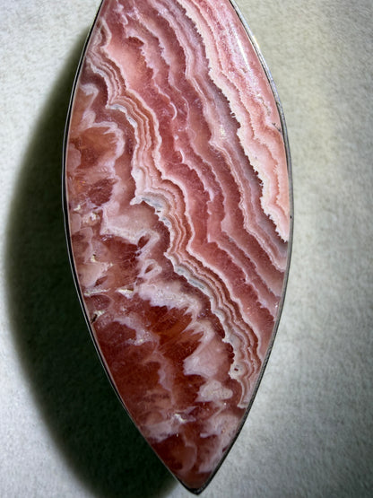 Rhodochrosite Crystal Pendant. S925 Silver Setting. Amazing Colors And Banding. High Quality Crystal Jewelry