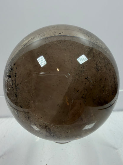 Rutile Quartz Sphere. 46mm. Unique Smoky Quartz With Stunning Golden Rutile Inclusions.
