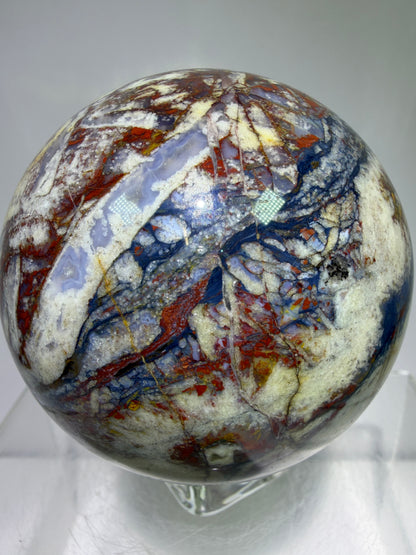 Pietersite Crystal Sphere. 72mm. Stunning Red And Blue Pietersite Crystal. High Quality Rare Display Sphere.
