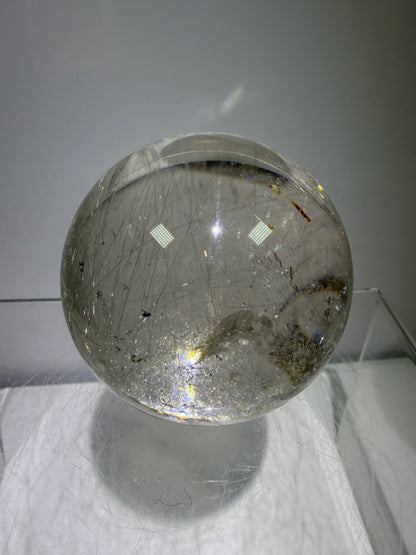 Rutile Quartz Sphere. 51mm. Rare Gold And Silver Rutilated Quartz With Amazing Rainbows.