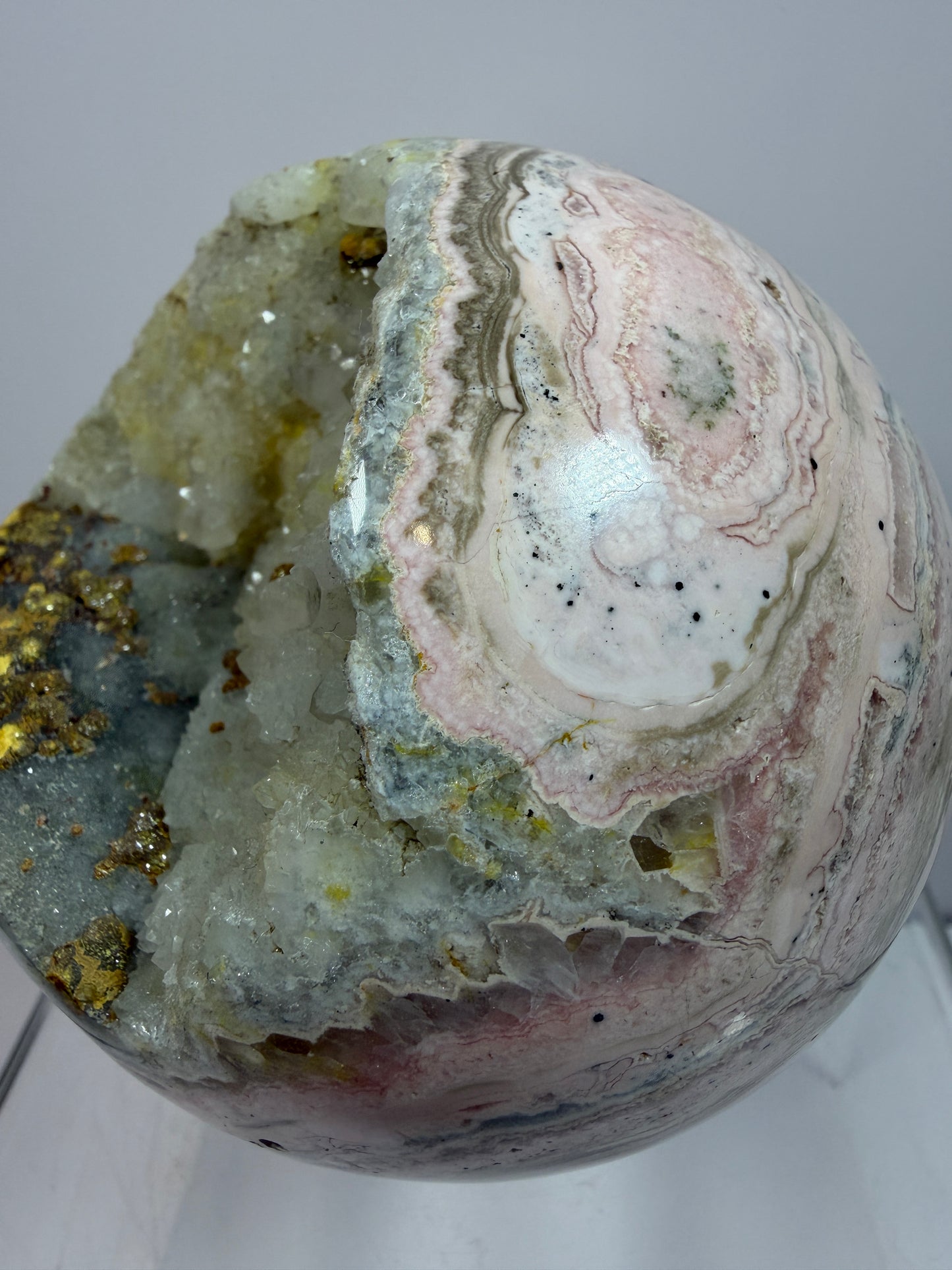 Rhodochrosite Crystal Sphere. 92mm. XL Rare Druzy Display Sphere. Amazing Druzy And Banding