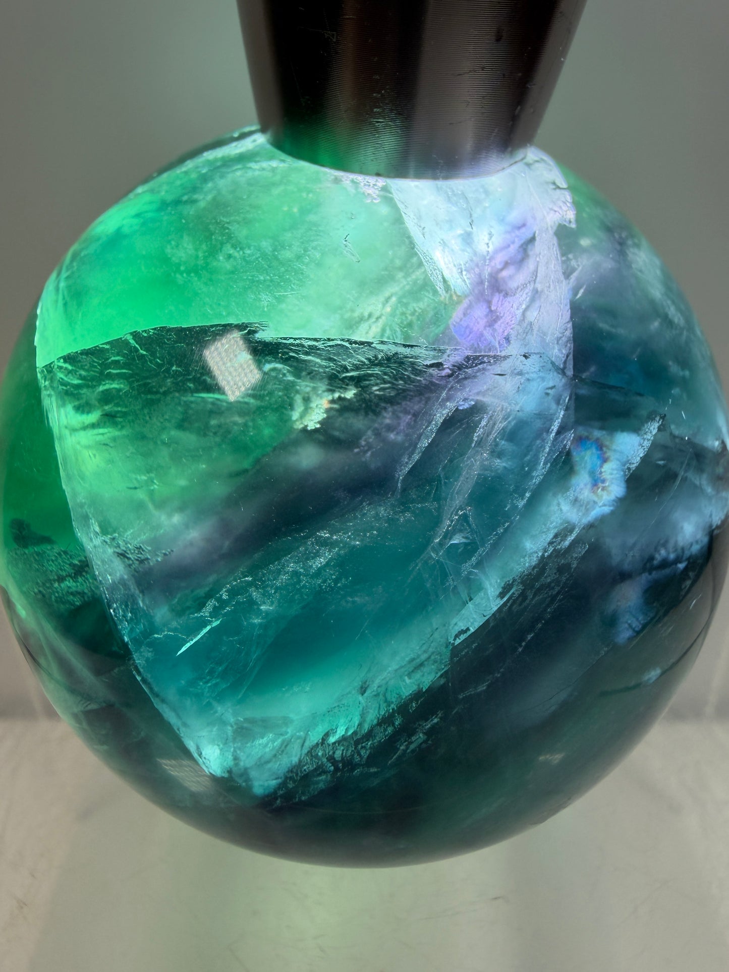 Green-Blue Fluorite Sphere. 63mm. Beautiful Display Sphere With Big Rainbows. Stunning Color Combinations