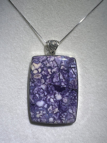 Tiffany Stone Pendant. Gorgeous Opalized Fluorite From Utah. Rare High Quality Necklace. S925 Silver Setting And Necklace