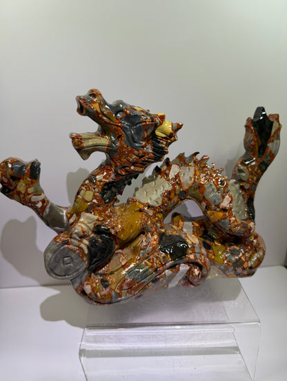 Chinese Carved Crystal Dragon. Large Colorful Dragon Carving. High Quality Display