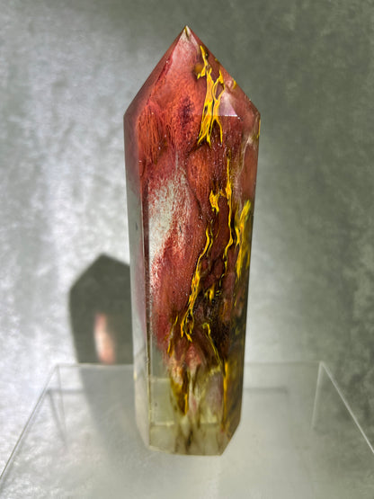 Smelting Quartz Tower. Gorgeous And Large Display Tower. Stunning Colors And Patterns. Incredible Red Tiger Skin Patterns.