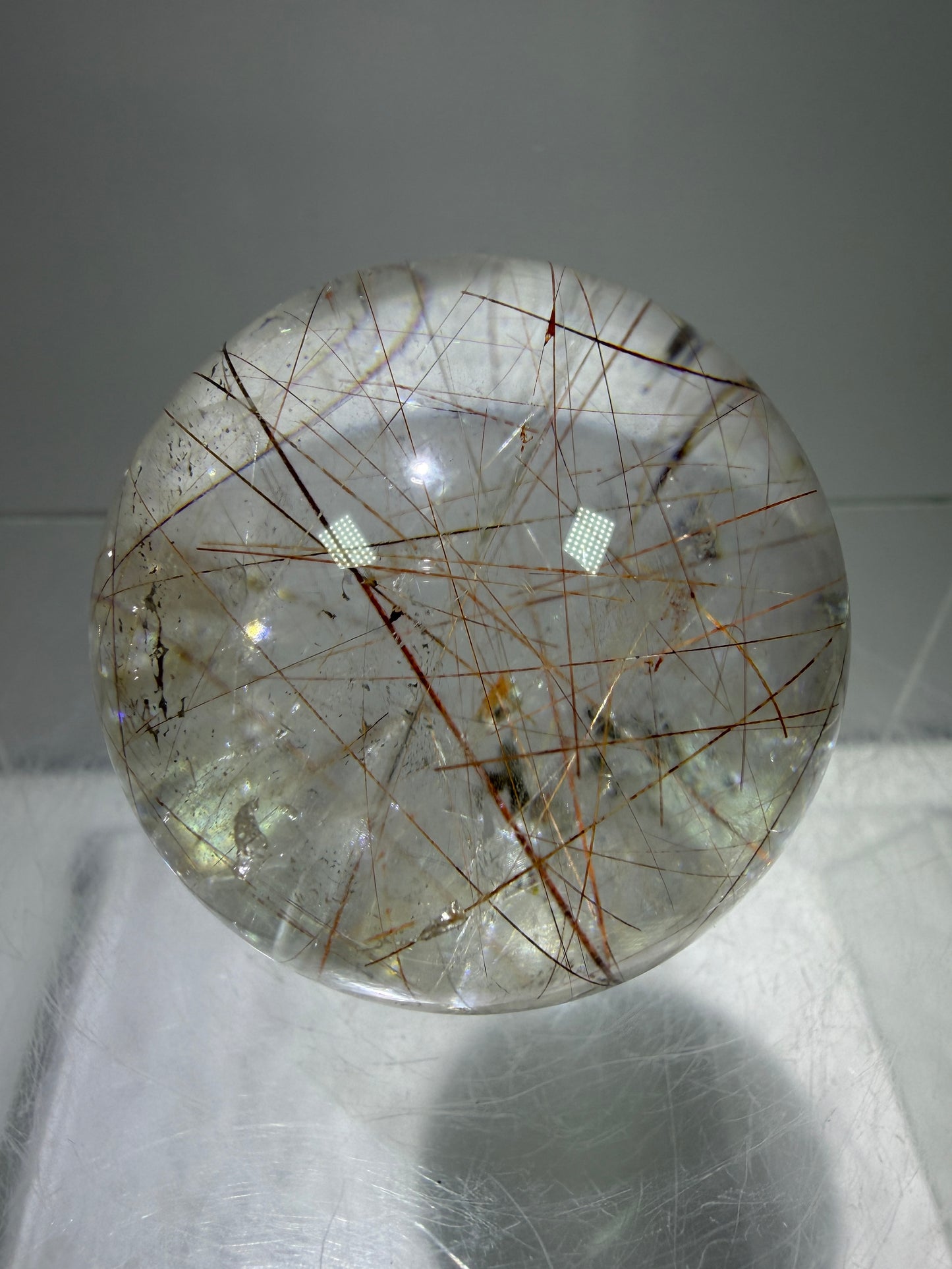 Rutile And Tourmaline Quartz Sphere. 39mm. Amazing Combination Of Red Rutile And Tourmaline. Very Rare Display Sphere