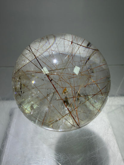 Rutile And Tourmaline Quartz Sphere. 39mm. Amazing Combination Of Red Rutile And Tourmaline. Very Rare Display Sphere
