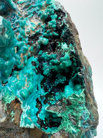 Silica Chrysocolla Specimen. Very Rare Display Crystal. High Quality Botryoidal Bubblegum Chrysocolla, Malachite, And Heterogenite.