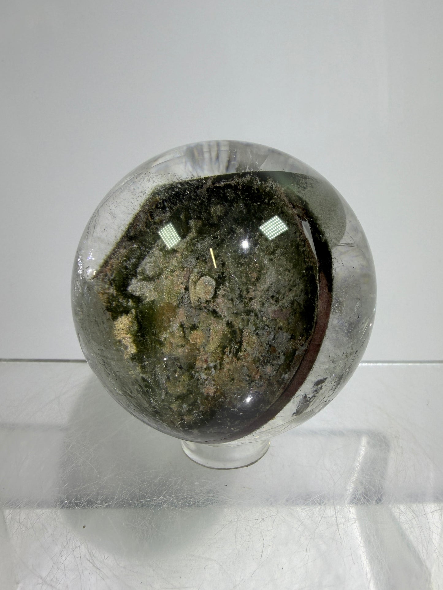 Garden Quartz Lodolite Sphere. 48mm. High Quality Landscape Quartz With Rainbows. Scenic Quartz With Excellent Clarity