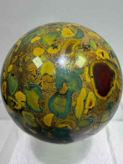 Fruit Jasper Sphere: 68mm Gorgeous Ajooba Jasper Sphere From India. High Quality Colorful Crystal