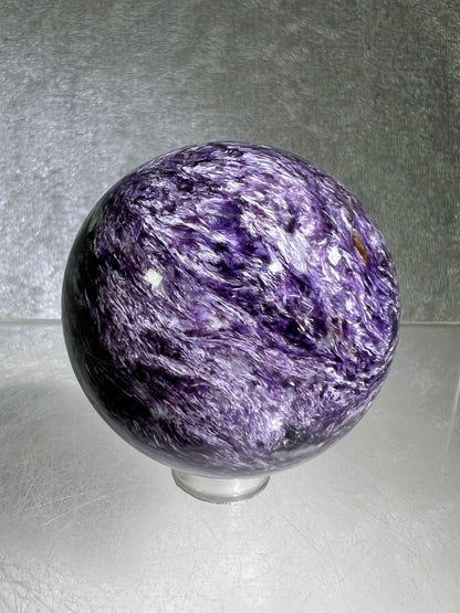 Charoite Crystal Sphere. 49mm. High Quality Beautiful Crystal. Amazing Patterns And Flash. Stunning UV Reaction.