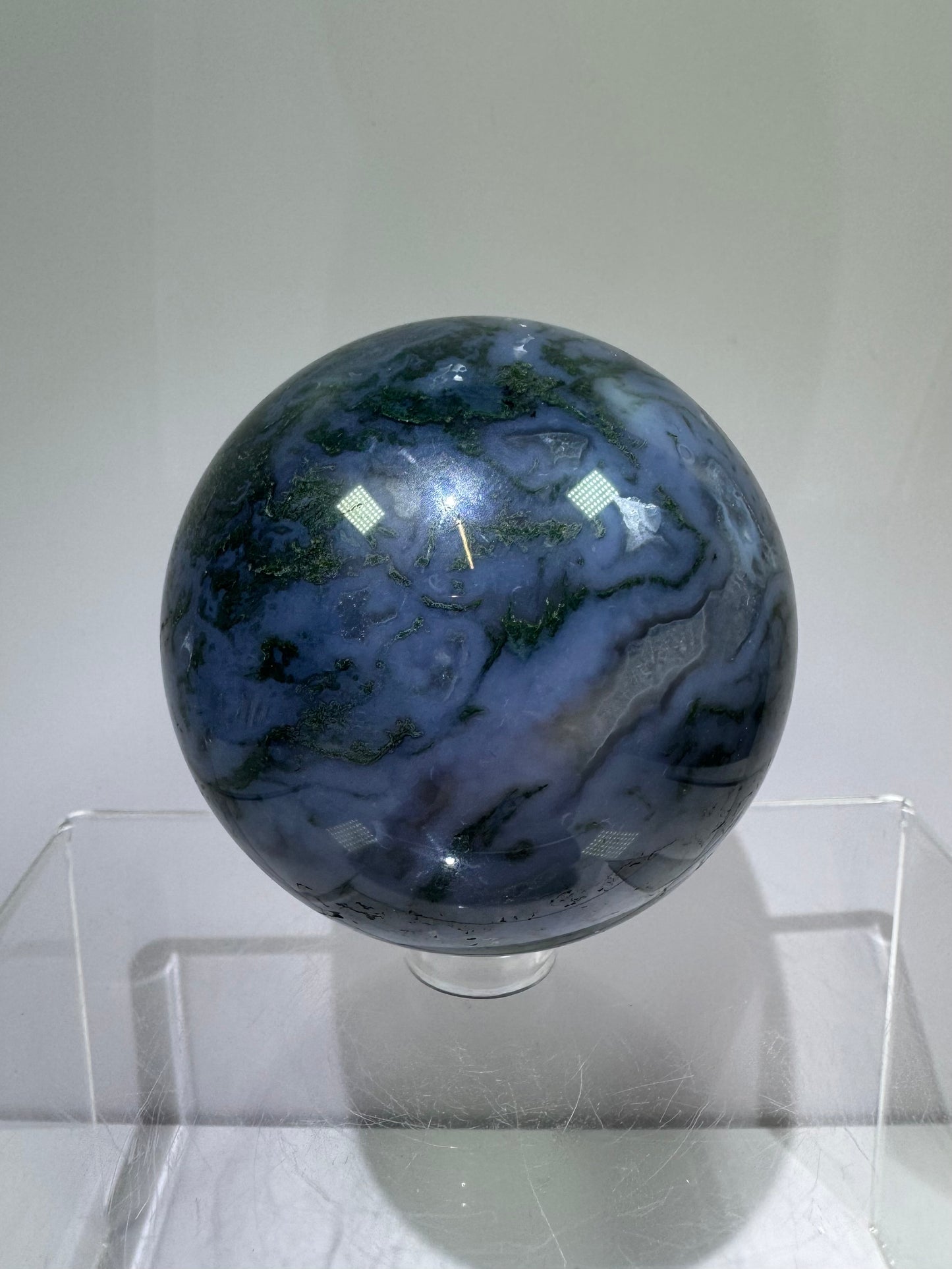 Moss Agate Sphere. 62mm. Beautiful Druzy Blue Moss Agate. Rare Colors With Gorgeous Patterns.