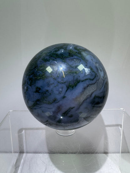 Moss Agate Sphere. 62mm. Beautiful Druzy Blue Moss Agate. Rare Colors With Gorgeous Patterns.