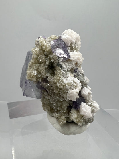 Fluorite, Calcite, And Druzy Quartz Specimen. World Famous Yaogangxian Fluorite Cubes. Beautiful Mixed Mineral Specimen.
