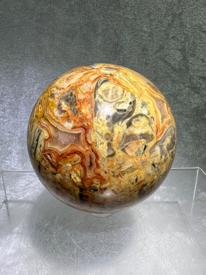 Crazy Lace Agate Sphere. 72mm. Stunning Lace And Patterns On This Sphere. Amazing Indonesian Crazy Lace Display Sphere