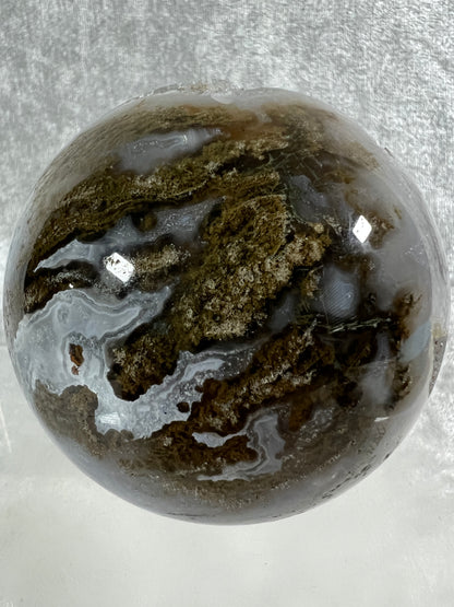 Moss Agate Sphere. 76mm. Amazing Druzy Scenic Moss Agate. Rare Colors With Gorgeous Patterns.