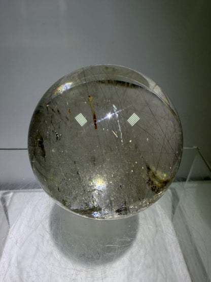 Rutile Quartz Sphere. 51mm. Rare Gold And Silver Rutilated Quartz With Amazing Rainbows.