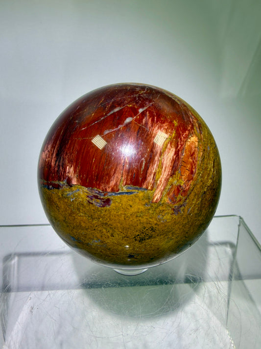 Pietersite Crystal Sphere. 62mm. Gorgeous Rare Red Pietersite Crystal. High Quality Display Sphere With Amazing Flash.