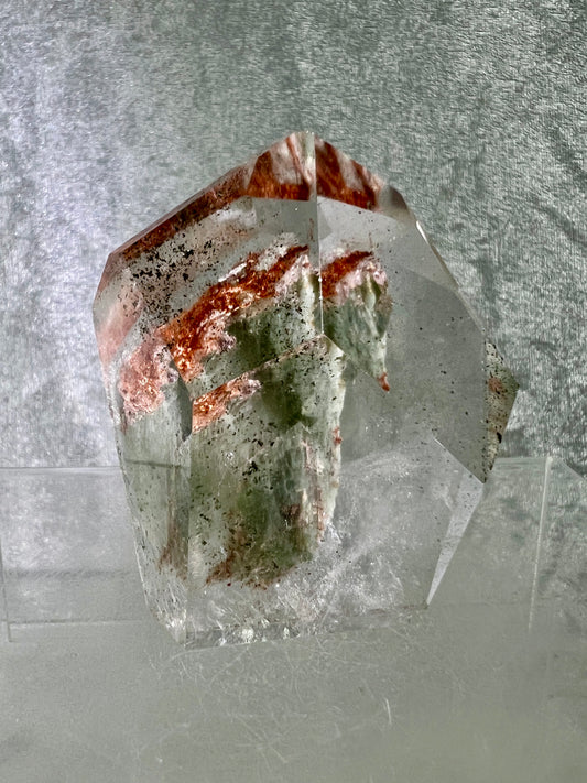 Garden Quartz Polished Freeform. Stunning Green And Orange Landscape Quartz. Incredible Standing Lodolite Freeform.