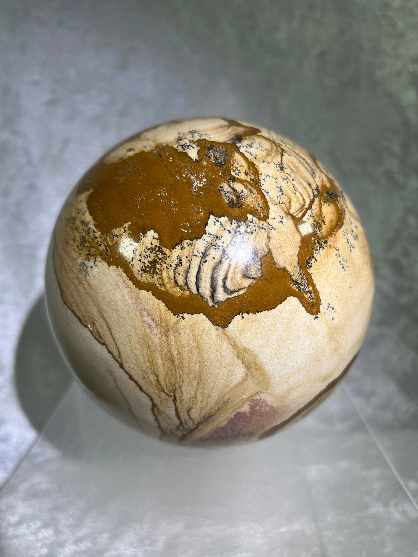 Picture Jasper Sphere. 125mm, 5.5lbs. Huge Rare Display Sphere. Amazing One Of A Kind Crystal From Namibia.