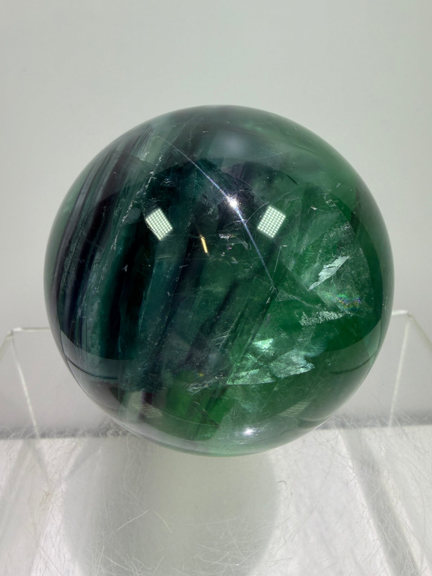 Green-Blue Fluorite Sphere. 63mm. Beautiful Display Sphere With Big Rainbows. Stunning Color Combinations