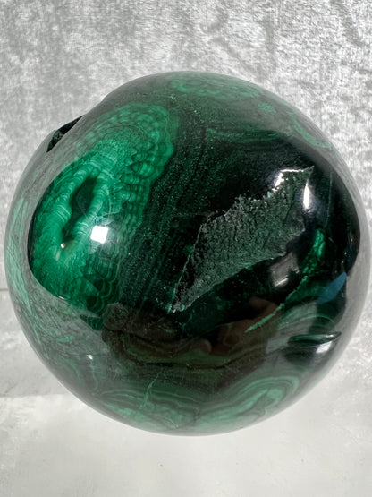 Malachite Crystal Sphere. 73mm. Incredible Large Druzy Malachite. Very High Quality Rare Display Sphere.