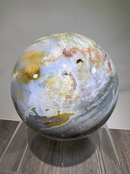 Ocean Jasper Sphere. 92mm. Large Pastel Display Crystal. Rare And Beautiful Colors!
