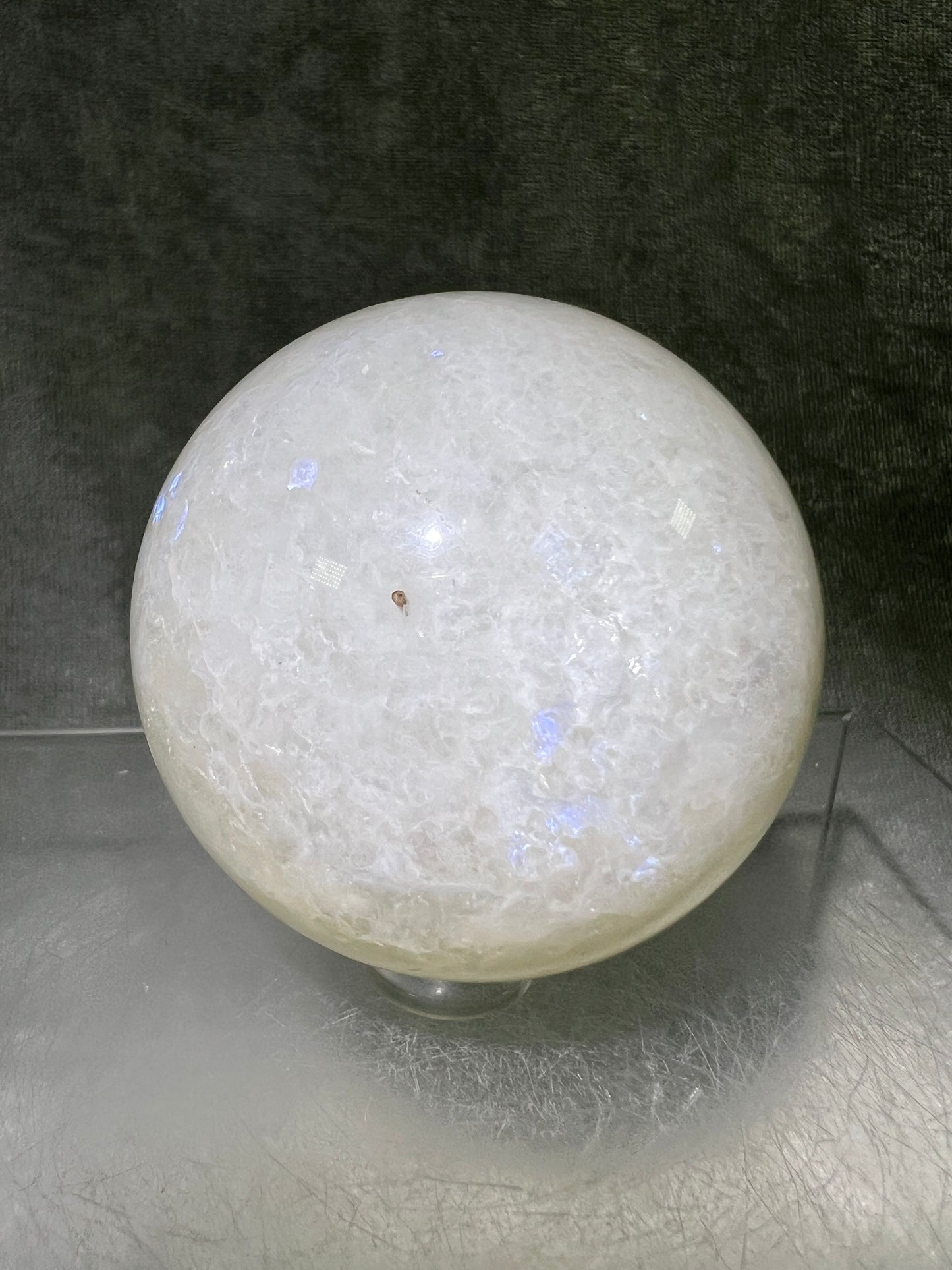White Moonstone Crystal Sphere. Amazing Moonstone With A Stunning Blue Flash. High Quality Rare Display Sphere