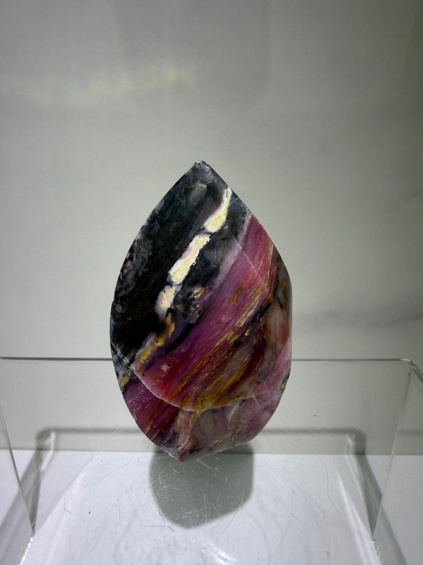 Strawberry Pink Opal Flame From Peru. Gorgeous Bright Colors And Patterns. Rare Display Crystal.