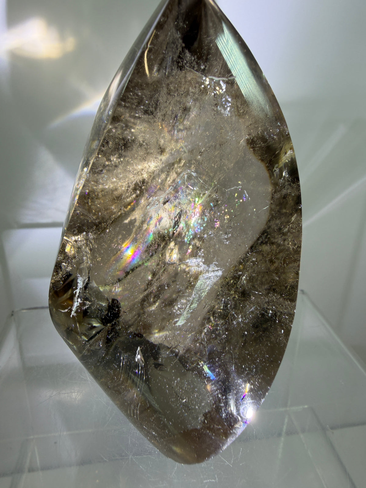 Smoky Quartz Crystal Flame. Huge Rainbows! Gorgeous Polished Flame From Brazil. Beautiful Display Crystal