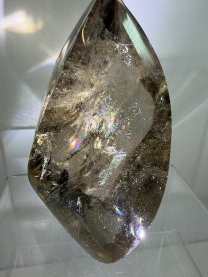 Smoky Quartz Crystal Flame. Huge Rainbows! Gorgeous Polished Flame From Brazil. Beautiful Display Crystal
