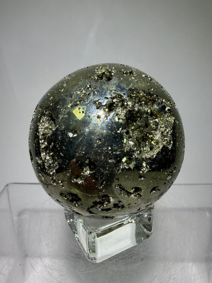 Pyrite Crystal Sphere. 52mm World Class Display Sphere From Peru. Gorgeous Top Quality Cubic Druzy