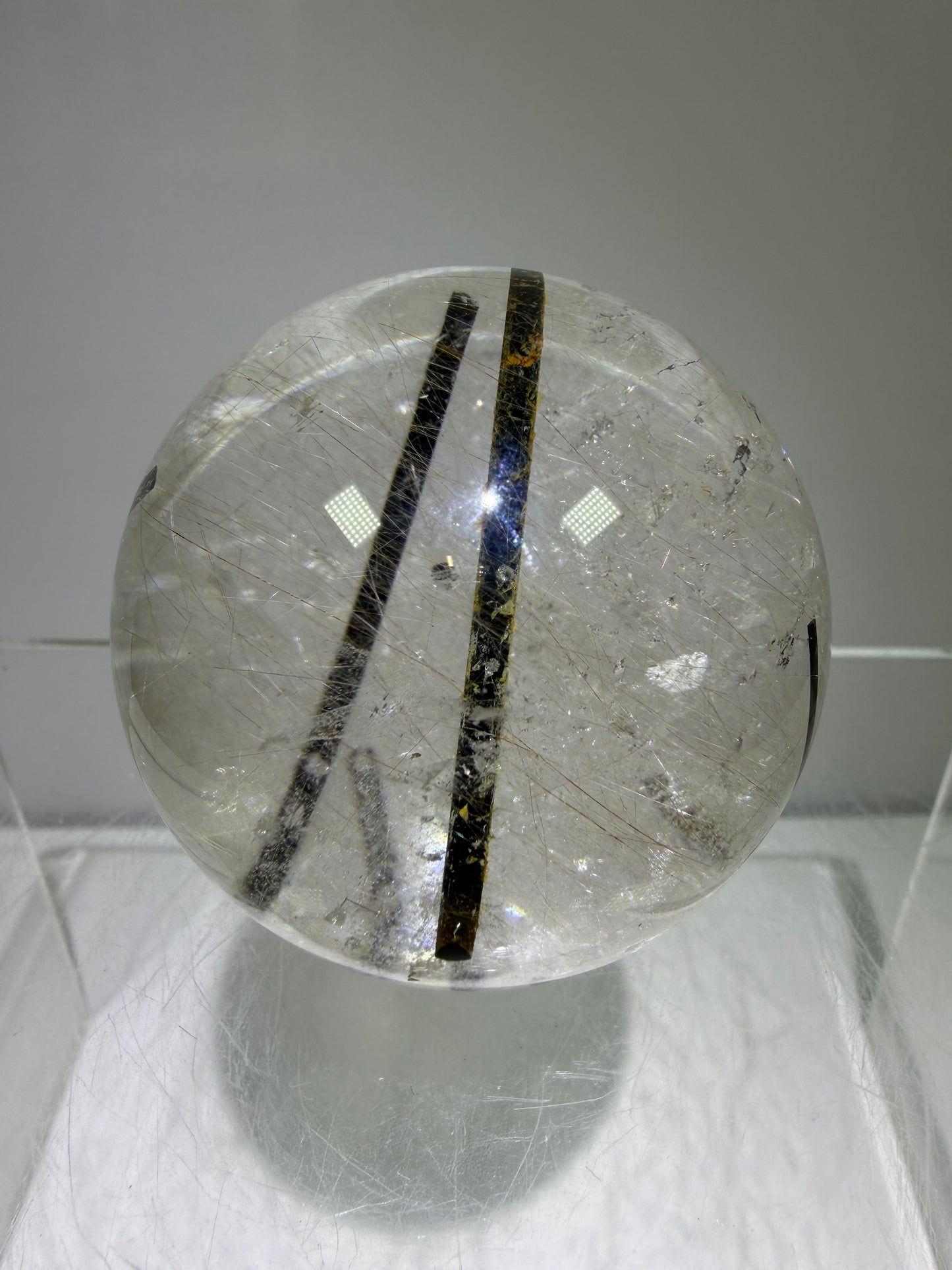 Rutile Quartz Sphere. 49mm. High Quality Rutile And Tourmaline Quartz. Very Rare Combination Of Inclusions.