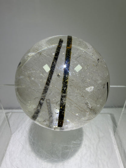 Rutile Quartz Sphere. 49mm. High Quality Rutile And Tourmaline Quartz. Very Rare Combination Of Inclusions.