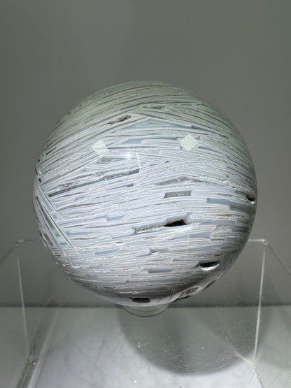 White Mexican Crazy Lace Sphere. 66mm. Beautiful Mexican Agate Sphere. Incredible Druzy And Banding.
