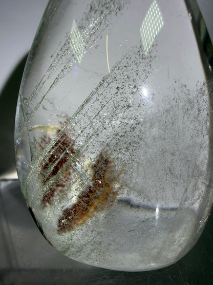 Garden Quartz Crystal Flame. Amazing Landscape And Green Phantoms. Rare Lodolite Quartz Flame