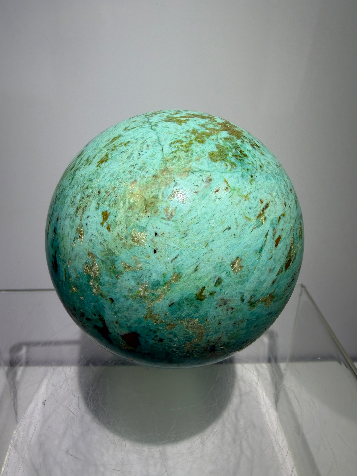 Chrysocolla Crystal Sphere. 65mm. Very Rare Blue-Green Colors From Peru. Gorgeous High Quality Collectors Sphere