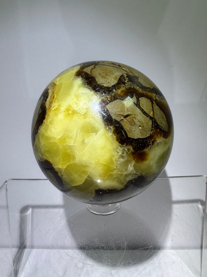Septarian Crystal Sphere. 63mm. Amazing Dragons Egg Display Crystal. Incredible Mineral From Madagascar.