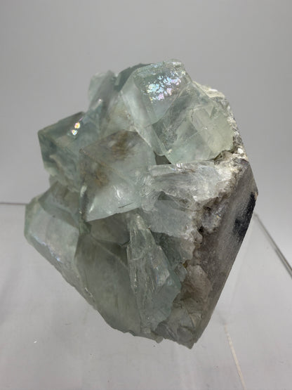 Fluorite Cubes Specimen With Iridescent Rainbows And Garden Inclusions. Gorgeous Rare Xianghualing Green Fluorite. Very Special Display Crystal