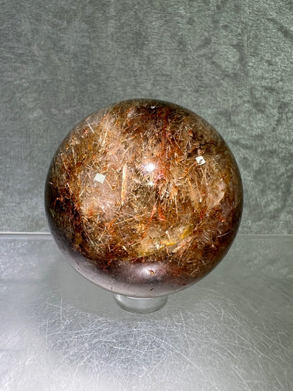 Tourmalinated Quartz Sphere. 53mm. Gorgeous Red And Green Tourmaline Inclusions. Stunning Rare Display Sphere.