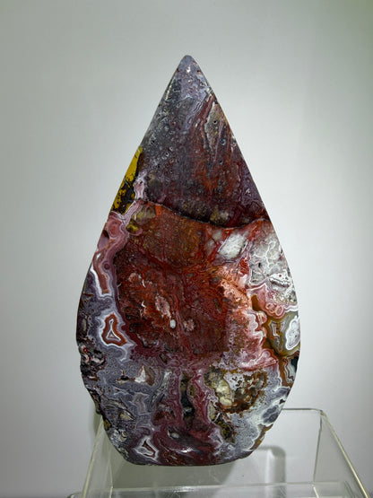 Mexican Crazy Lace Agate Flame. Druzy Polished Freeform Flame. Gorgeous Pinks And Purples