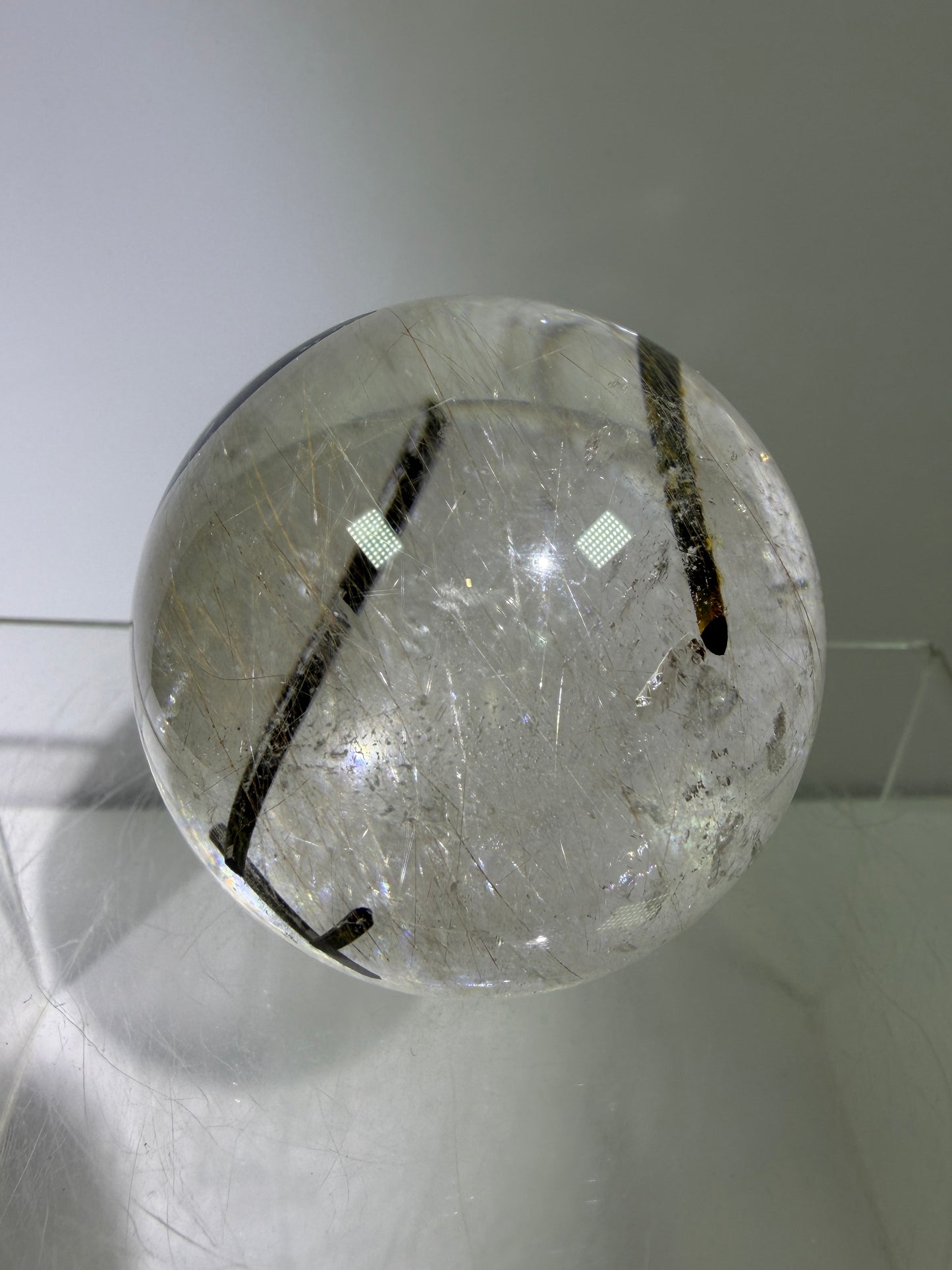 Rutile Quartz Sphere. 49mm. High Quality Rutile And Tourmaline Quartz. Very Rare Combination Of Inclusions.
