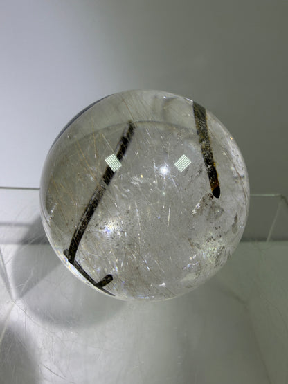 Rutile Quartz Sphere. 49mm. High Quality Rutile And Tourmaline Quartz. Very Rare Combination Of Inclusions.