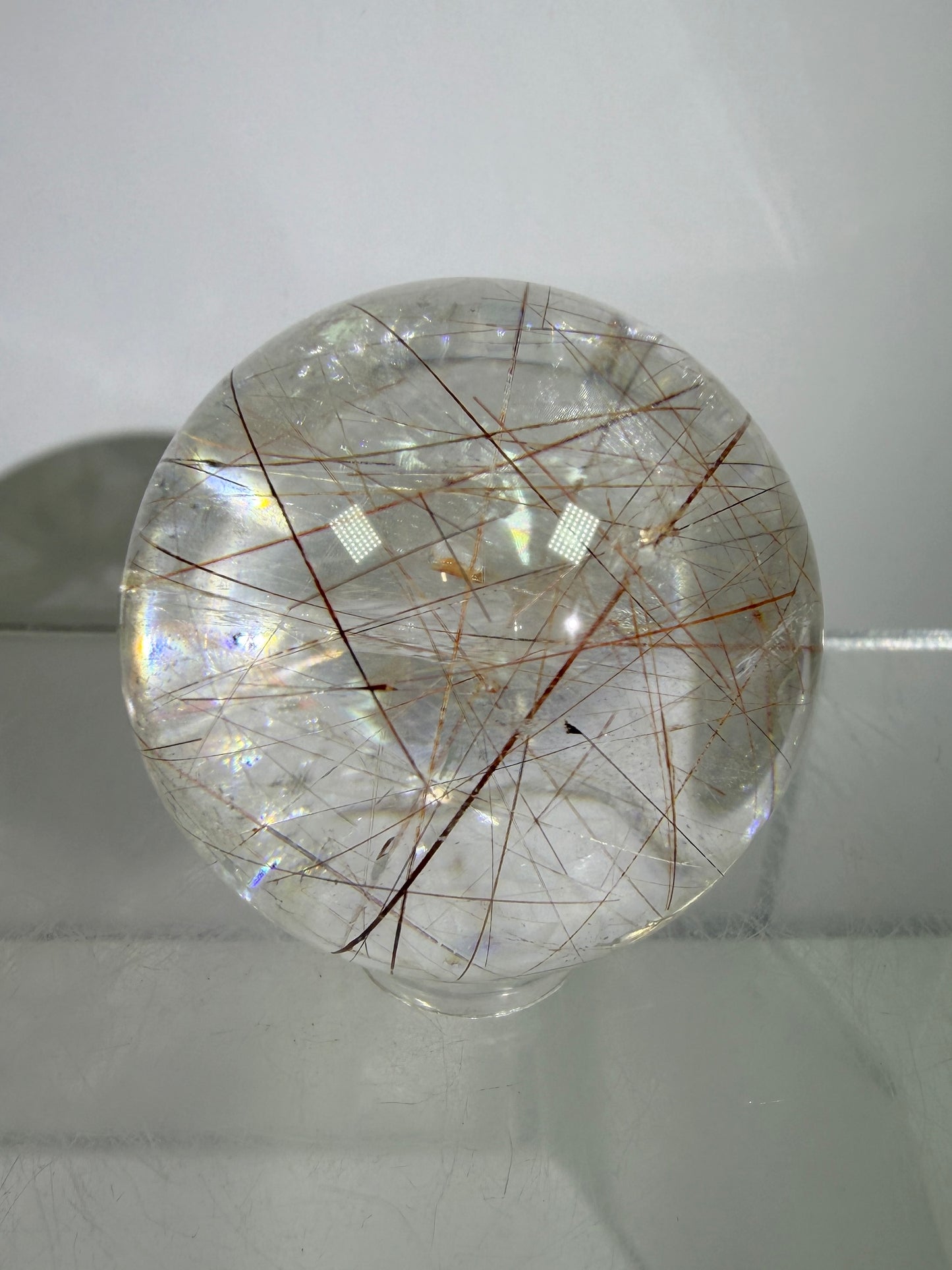 Rutile And Tourmaline Quartz Sphere. 39mm. Amazing Combination Of Red Rutile And Tourmaline. Very Rare Display Sphere
